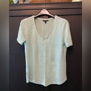 Banana Republic Cotton Linen Striped V Neck Curved Hem Tee Minimalist Medium